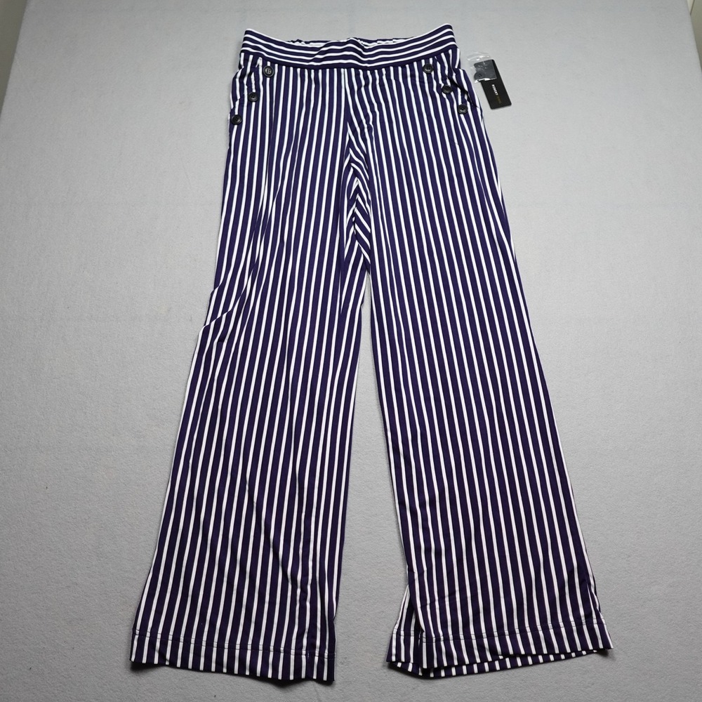 Robert Louis Wide-Leg Pants Womens M Blue Striped Boho Elastic Waist Pockets